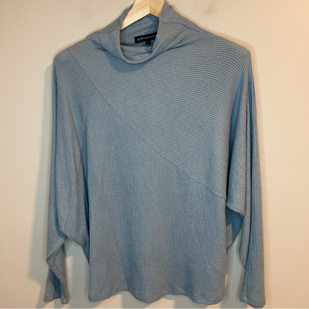 Gibsonlook Wide neck Ribbed Cozy Sweater Blue L